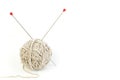 Ball of yarn with knitting needles isolated on white background. Royalty Free Stock Photo