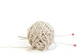 Ball of yarn with knitting needles  on white background. Royalty Free Stock Photo