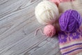 Ball of yarn and knitting on a table Royalty Free Stock Photo