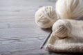 Ball of yarn and knitting on a table Royalty Free Stock Photo