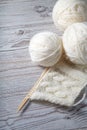 Ball of yarn and knitting on a table Royalty Free Stock Photo