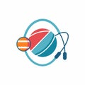 A ball of yarn sits next to a pair of headphones, Jump rope and medicine ball set-up, minimalist simple modern vector logo design