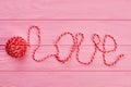 Ball of yarn and word love. Royalty Free Stock Photo