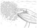 Black and white vector coloring page of a whale eating a seedling Royalty Free Stock Photo