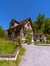 Old farmhouse in Ballenberg. Swiss Open Air Museum in Brienz, Switzerland. Wonderful summer landscape