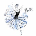 Ballerina. Ballet. Wilis. Dancing girl on Pointe shoes. Watercolor. Vector