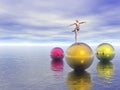 Ballerina on colorful spheres