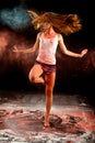 Ballerina dance girl spin pink blue flour Royalty Free Stock Photo