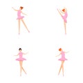 Ballerina dancer icons set cartoon vector. Ballerina girl in beautiful pose