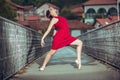 Ballerina dancing on the bridge Royalty Free Stock Photo