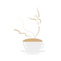 Ballerina dancing on cappuccino foam. Coffee cup with dancing wonan dancer on white background. Vector illustration logo