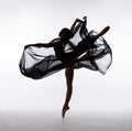 A ballerina is dancing with flying cloth