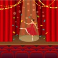 Ballerina dancing on the scene of the theater flat vector illustration.