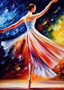 Ballerina dancing on stage oil knife painting