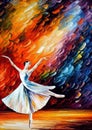 Ballerina dancing on stage oil knife painting