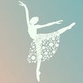 Ballerina dancing, white silhouette, isolated vector,