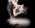 Ballet dancer ballerina jumping white smoke powder Royalty Free Stock Photo