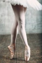 Ballerina female. Young beautiful woman ballet dancer, dressed in professional outfit, pointe shoes and white tutu Royalty Free Stock Photo