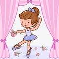 Ballerina girl dancing on the stage. Vector illustration