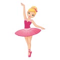 Ballerina girl in pink dress dancing