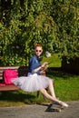 Ballerina hipster sitting on the bench. Royalty Free Stock Photo