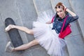 Ballerina hipster sitting on the stairs. Royalty Free Stock Photo