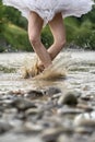 Ballerina jumping in river Royalty Free Stock Photo