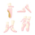 Ballerina Legs In Pointe Ballet Shoes, Pink Slippers With Ribbons, Footgear For Dancing And Performance On Stage