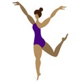 Ballerina in a lilac leotard. Latino American girl dancing. Vector illustration. Isolated white background. Flat style.