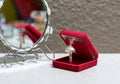 Ballerina pendant in a red case reflected in a mirror