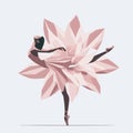 Ballerina in a pink floral dress, Vector illustration, ballet dance performer, tiptoe, generative ai