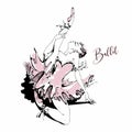 Ballerina in a pink tutu art graphics . Vector.