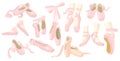 Ballerina Pointe Ballet Shoes, Slippers with Pink Ribbons Isolated on White Background. Footgear for Dancing Royalty Free Stock Photo