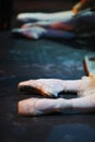 Ballerina in pointe shoes behind the scenes