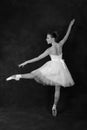 the ballerina in pointes and a dress dances on a white background Royalty Free Stock Photo