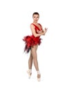 The ballerina in pointes and a red dress on a white background Royalty Free Stock Photo