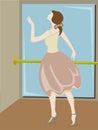 Ballerina posing next to pole and mirror