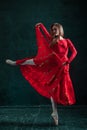 Ballerina posing in pointe shoes at black wooden pavilion Royalty Free Stock Photo