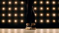 Feet of ballerina in pointe shoes is dancing ballet in the dark studio. Royalty Free Stock Photo