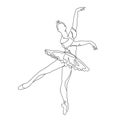A ballerina in the style of linear art stands in a pose on one leg.