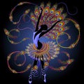 Ballerina Surreal Classic Dancer elegant movement wearing soft Peacock Feathers Vector Illustration