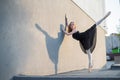 Ballerina in tutu posing standing near the wall. Beautiful young woman in black dress and pointe dancing outside Royalty Free Stock Photo