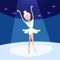 Ballerina woman dancing ballet stage background female cartoon character full length flat