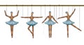 Ballerinas concept, set of wooden marionette dancers in different poses,