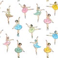 Ballerinas dancing girls cartoon seamless pattern Royalty Free Stock Photo