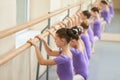 Ballerinas doing exercises at ballet barre. Royalty Free Stock Photo