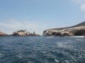 Ballestas islanda Paracas Peru sea lions pelicans penguins rock formations Royalty Free Stock Photo
