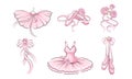 Ballet Accessories with Tutu Skirt and Pair of Pointe-shoes Vector Set