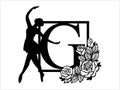 Ballet alphabet vector. Ballerina alphabets letter G in frame. Ballet dance beautiful design template for stencil, paper craft,