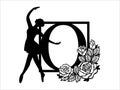 Ballet alphabet vector. Ballerina alphabets letter O in frame. Ballet dance beautiful design template for stencil, paper craft,